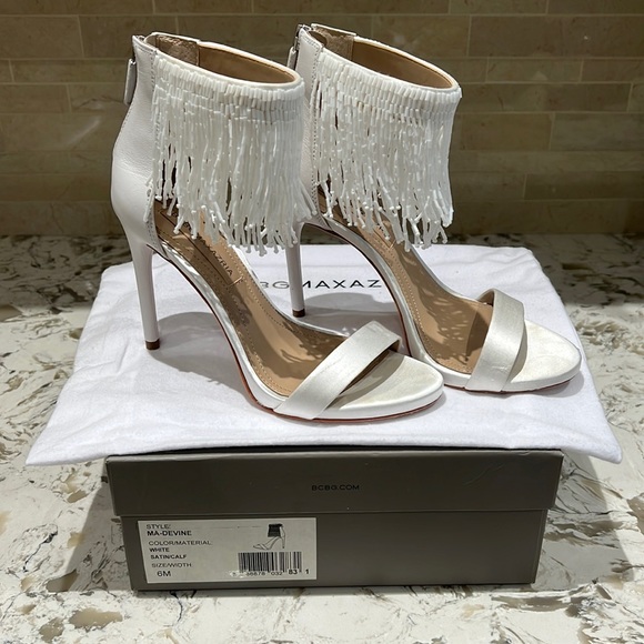 BCBG white tassel sandal heels - Picture 2 of 9